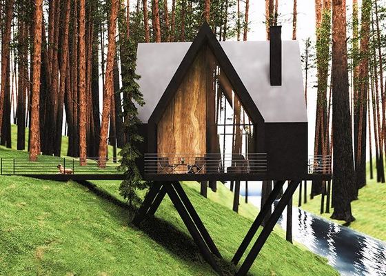Modular Home cabin Prefab Garden Studio With Light Steel Frame And Expansive Deck Area