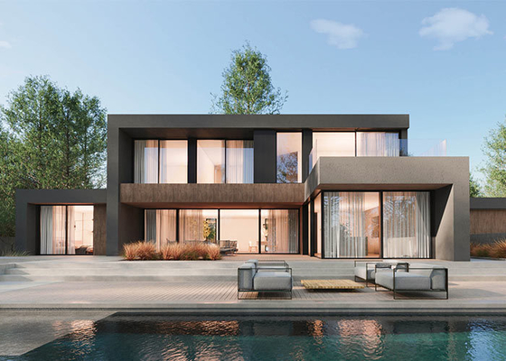 Des maisons modulaires préfabriquées de luxe avec un cadre en acier léger.