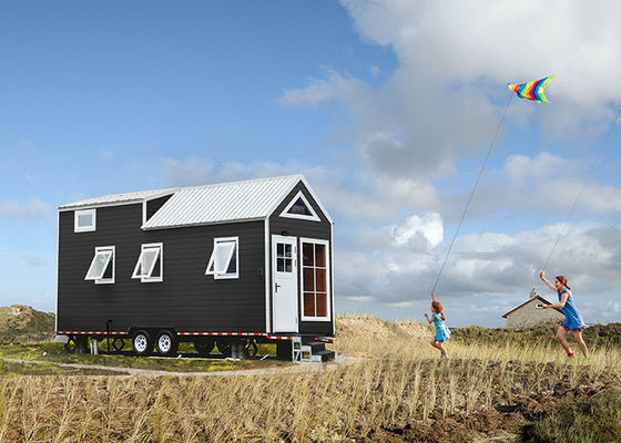 AS/US Prefabricated Tiny House Hotel Unit Orange Black Mobile House On Wheels For Travel